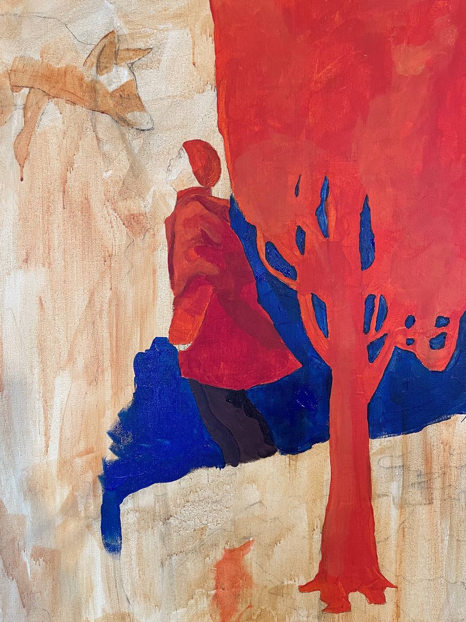 Initial sketch and underdrawing for Above the Canyon on canvas